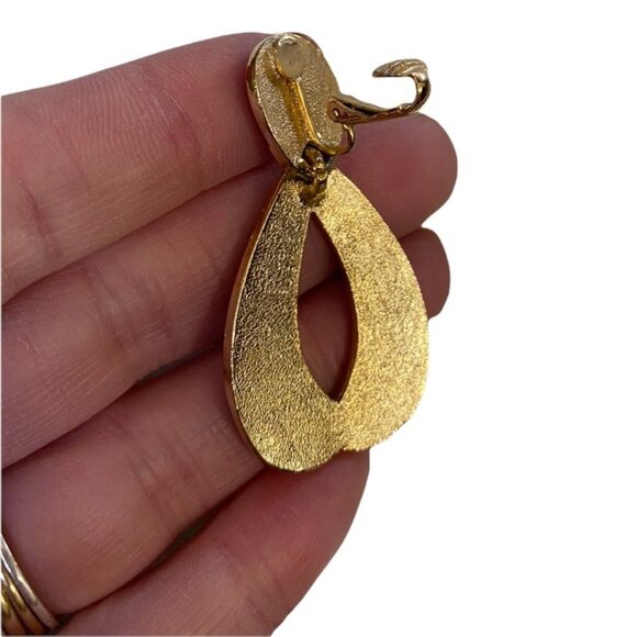 Vintage Black Enamel Crystal Rhinestone Clip On Earrings 80s Excellent Condition - Picture 4 of 5